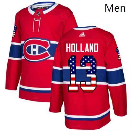Mens Adidas Montreal Canadiens 13 Peter Holland Authentic Red USA Flag Fashion NHL Jersey